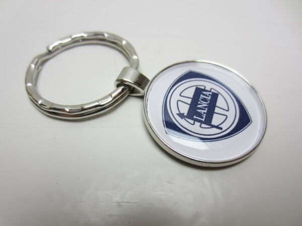 Sleutelhanger Lancia metaal glad rond wit -NIEUW-