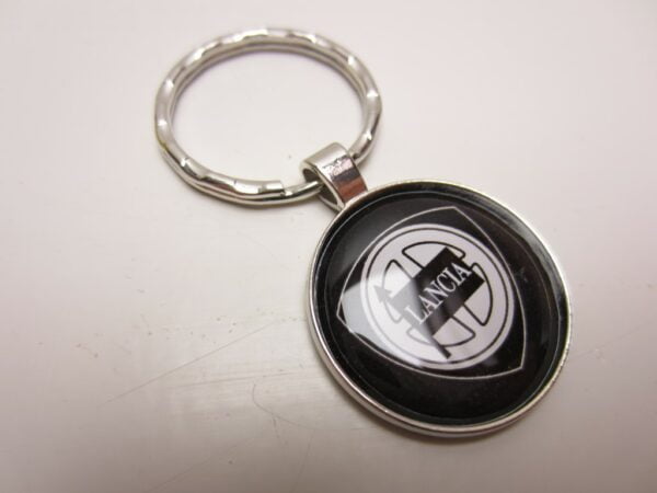 Sleutelhanger Lancia metaal glad rond zwart -NIEUW-