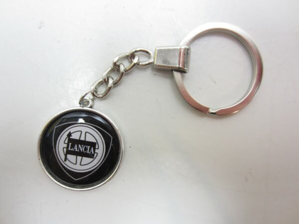 Sleutelhanger Lancia metaal glad mini rond zwart -NIEUW-
