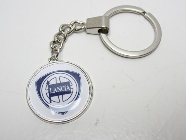 Sleutelhanger Lancia metaal glad mini rond wit -NIEUW-