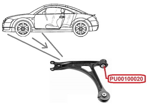 Voorste rubber onderste draagarm voorzijde polyurethaan Audi TT (set van 2 bussen in 4 delen) - Afbeelding 5
