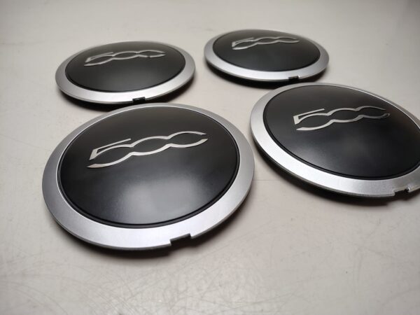 Set van 4 Naafdeksels Fiat 500 zilver rand - Afbeelding 3
